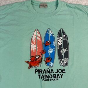 Pirana Joe Graphic Surf Shirt Men’s Size Large Taino Bay Vacation T-shirt Cotton